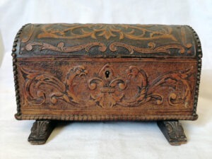 antique vintage box case cigarette jewerly wood leather